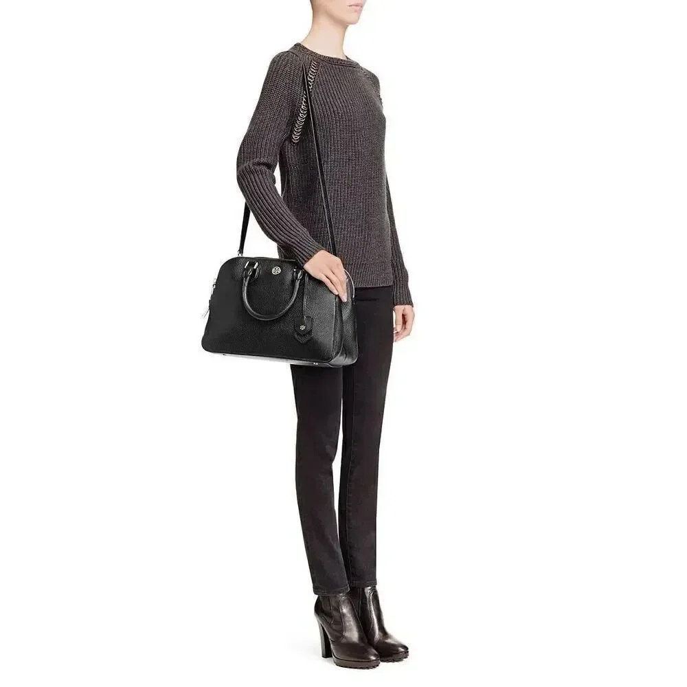 ✨Tory Burch Women's Natural Robinson Pebbled Triple-Zip Tan Satchel✨